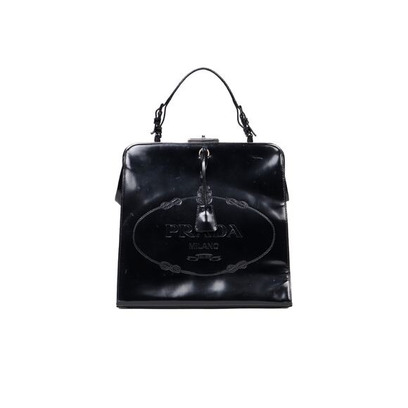 PRADA Black Leather Logo Embossed Top Handle Bag C-A36935 - Picture 1 of 1